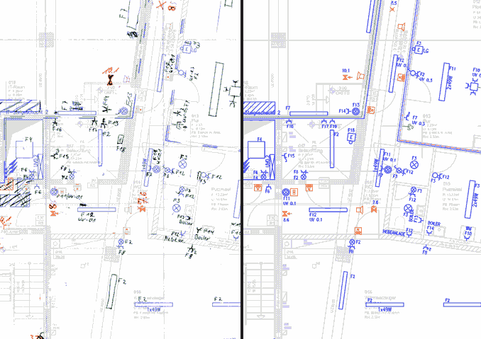 tga_tuscheteam.png Beispiel: Ausführungsplanung mit Notizen als Input – rechts der Revisionsplan im CAD