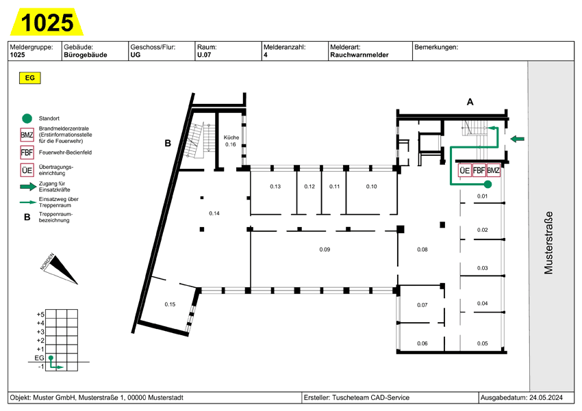 feuerwehrlaufkarte-din-14095-1-tuscheteam-cad-service.png Feuerwehrlaufkarte nach DIN 14675 – Vorderseite – Beispiel